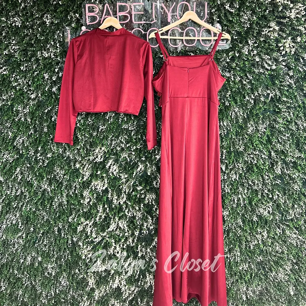 Thumbnail: Long Party Wear Gown with Cropped Jacket 