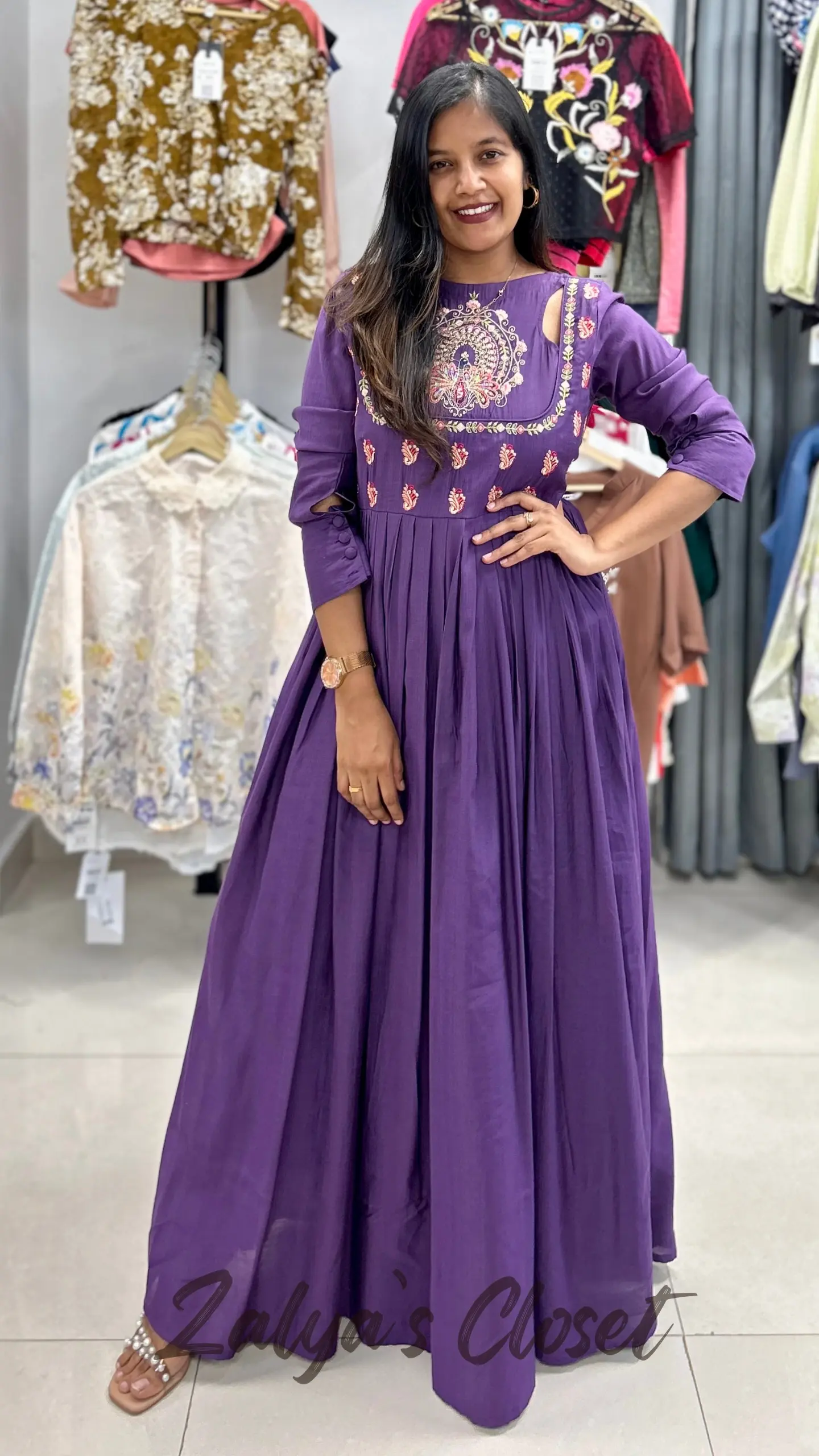 Long Wine Gown with Work on top Indo Western