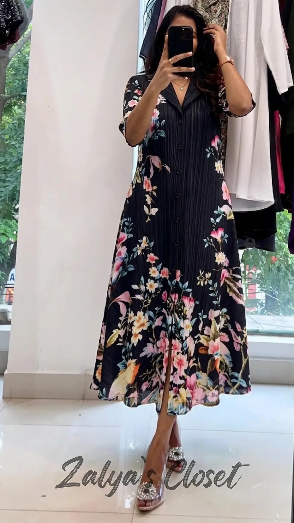 Thumbnail: Imported Long Full Sleeves Floral Printed Magic Dress