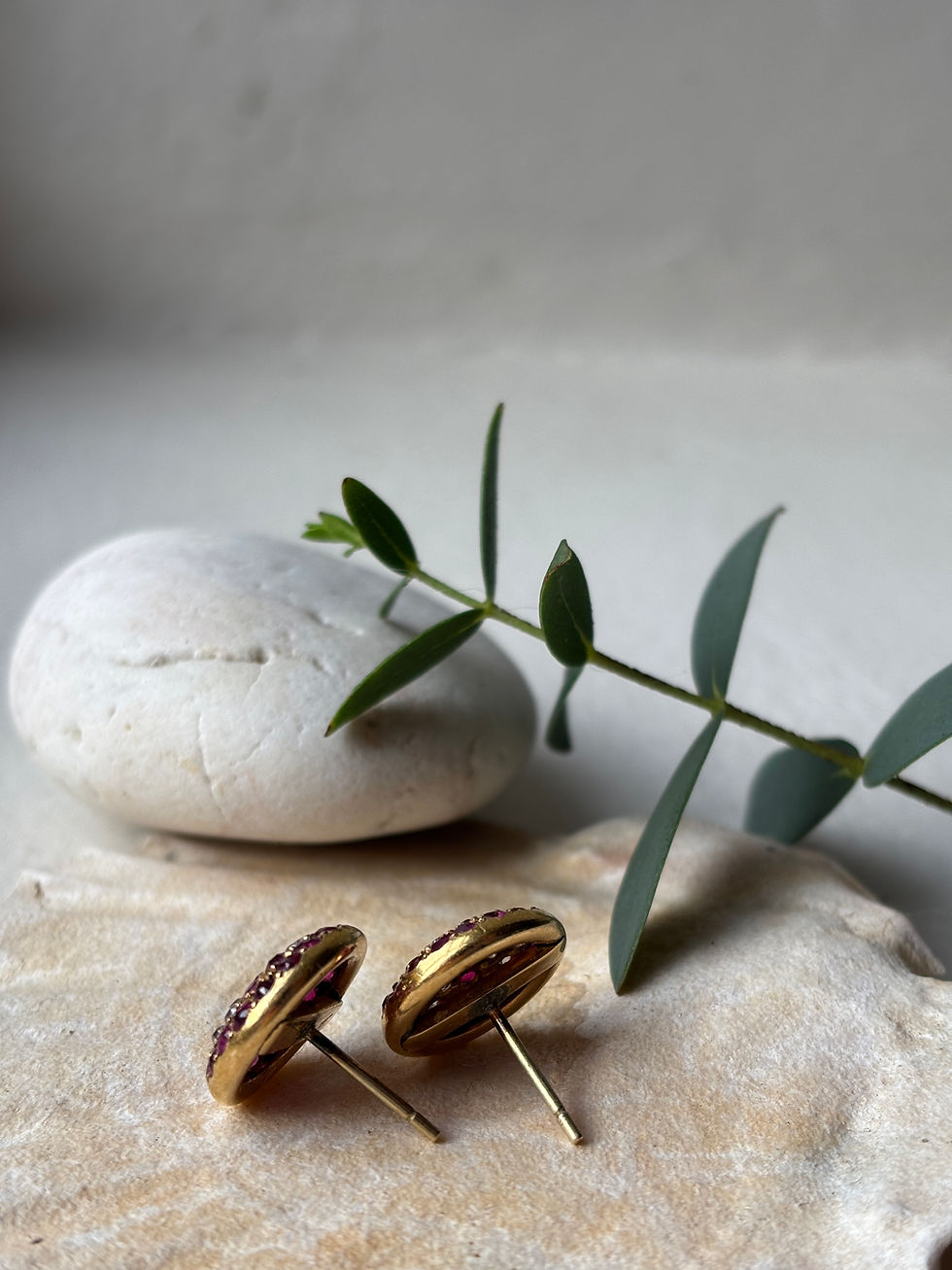 Thumbnail: 1930s 18ct gold, diamond and ruby stud earrings 