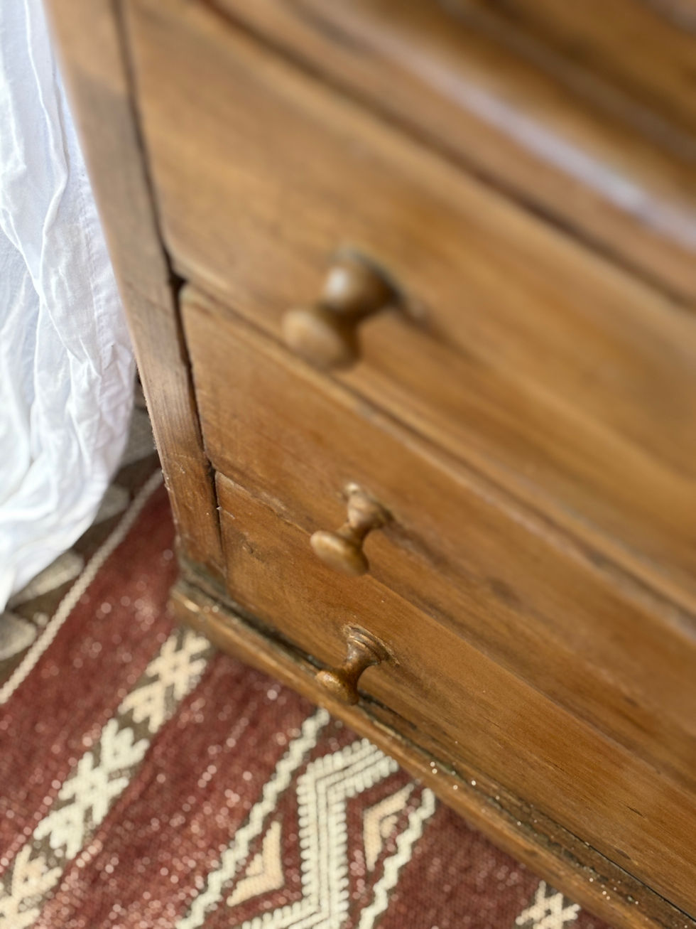 Thumbnail: Late 19th century antique French provincial pine cupboard with drawers and original painted interior