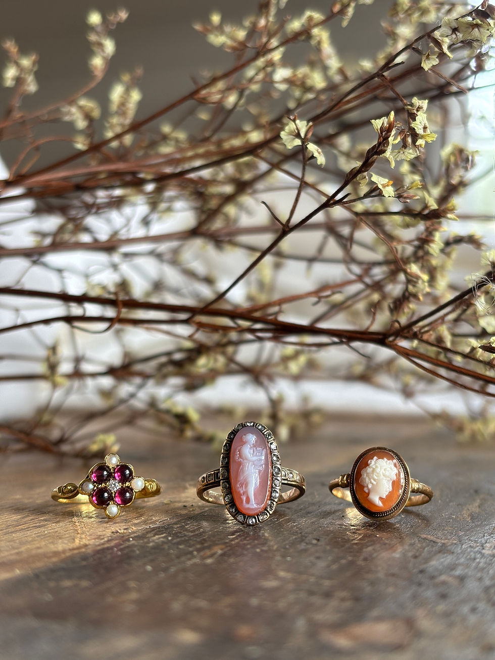 Thumbnail: A Victorian 15ct gold and rose cut diamond cameo ring