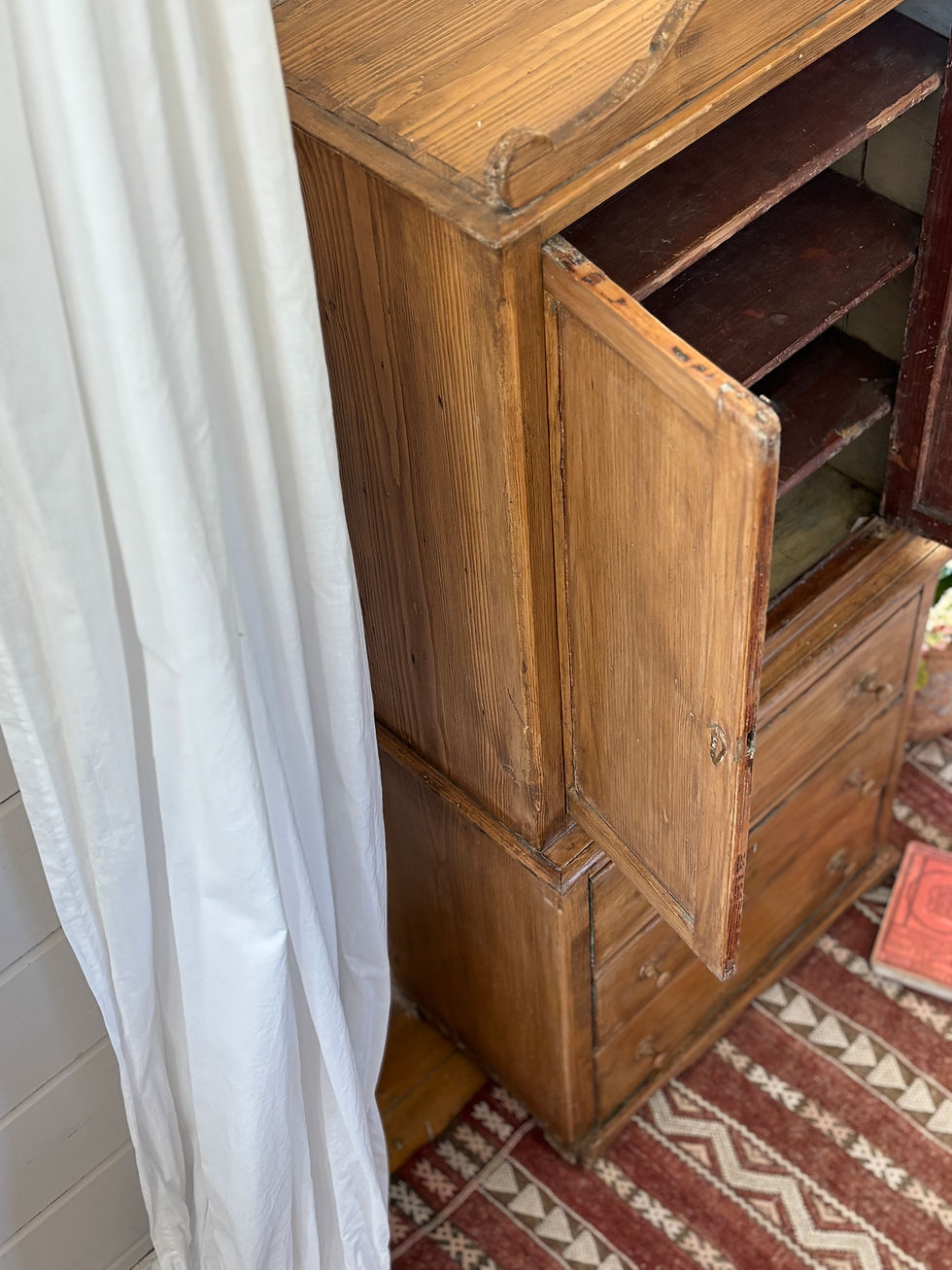 Thumbnail: Late 19th century antique French provincial pine cupboard with drawers and original painted interior