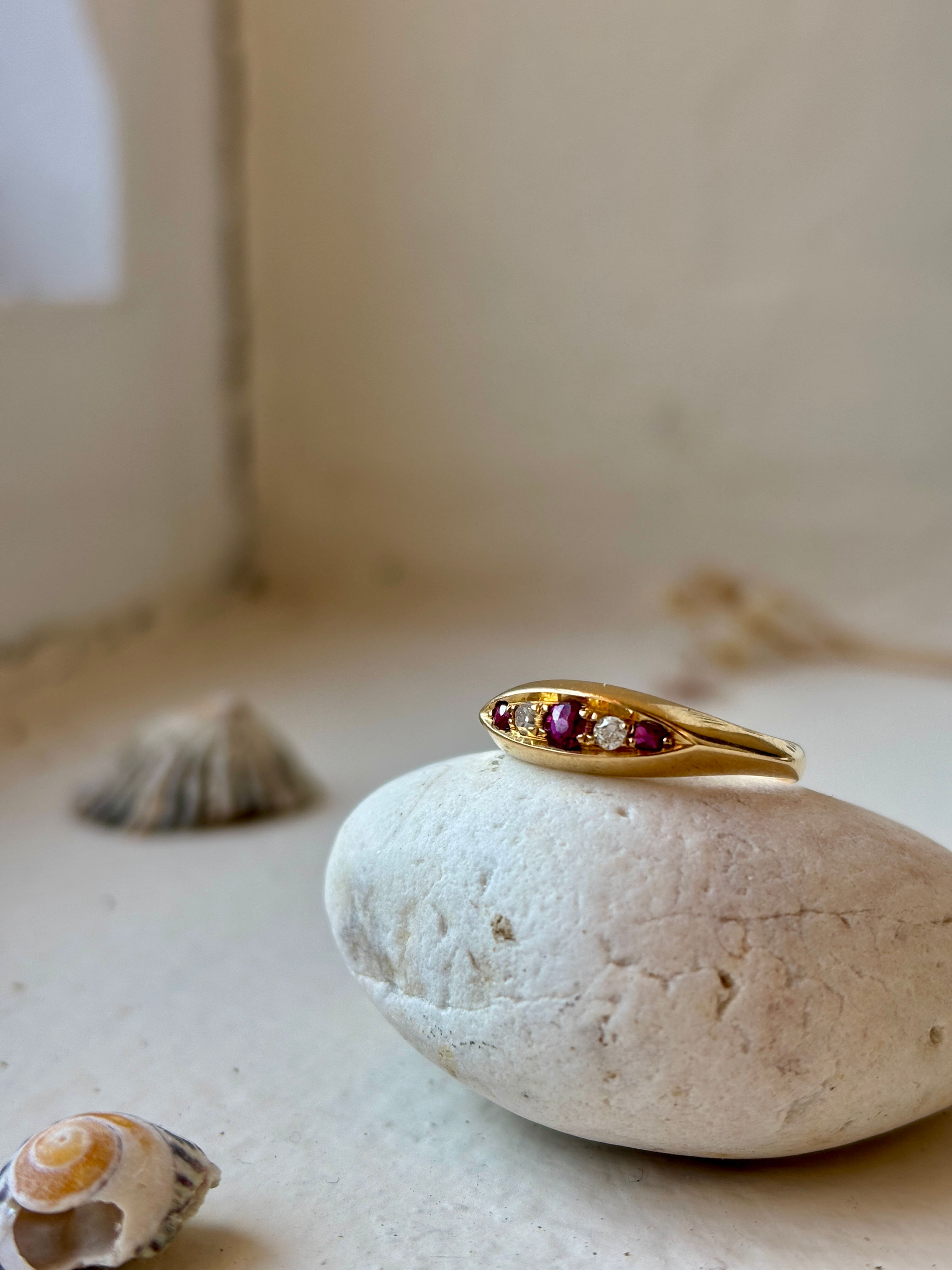 Victorian 18ct Gold, Ruby and Diamond Boat Ring