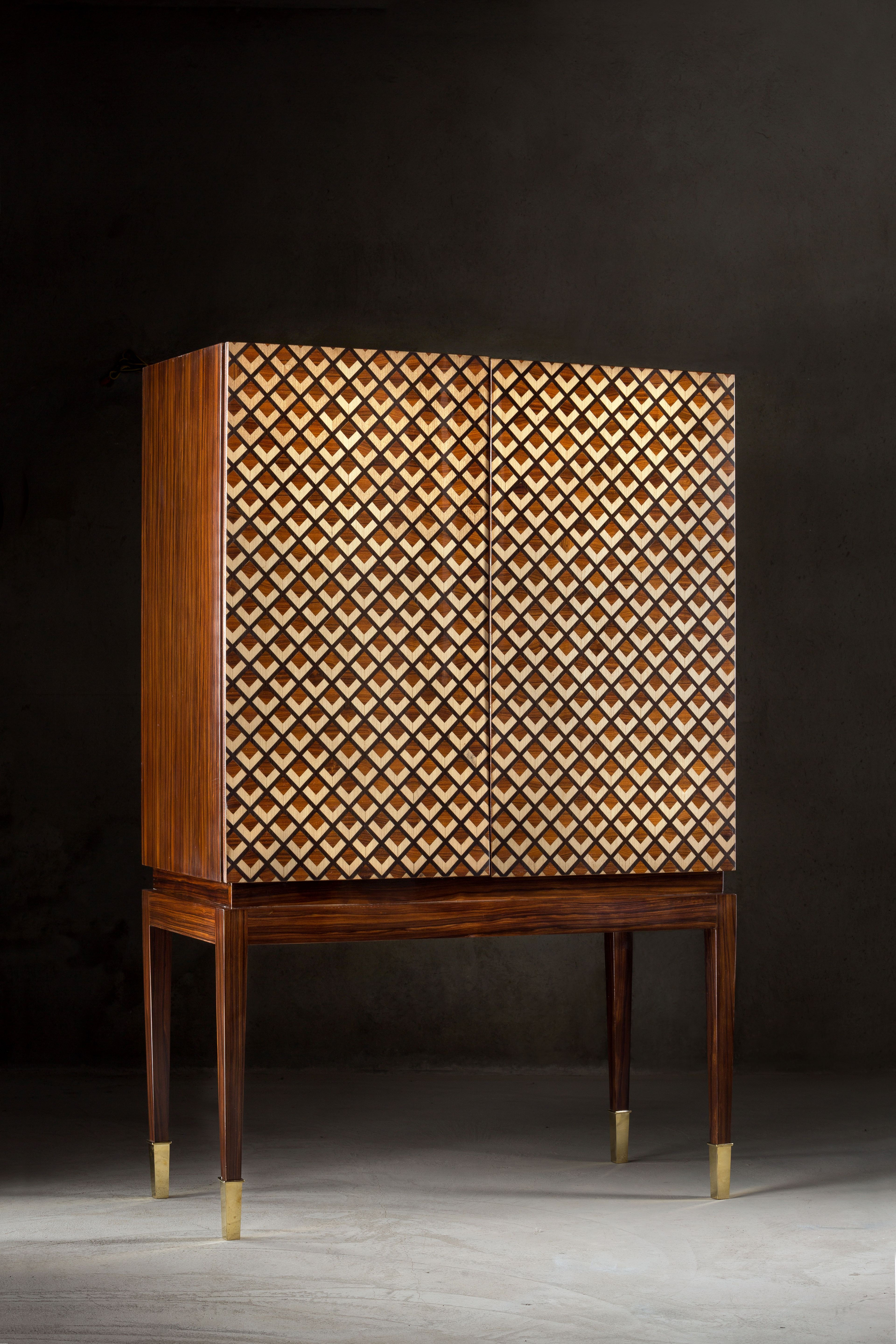 Chevron Marquetry Bar Cabinet