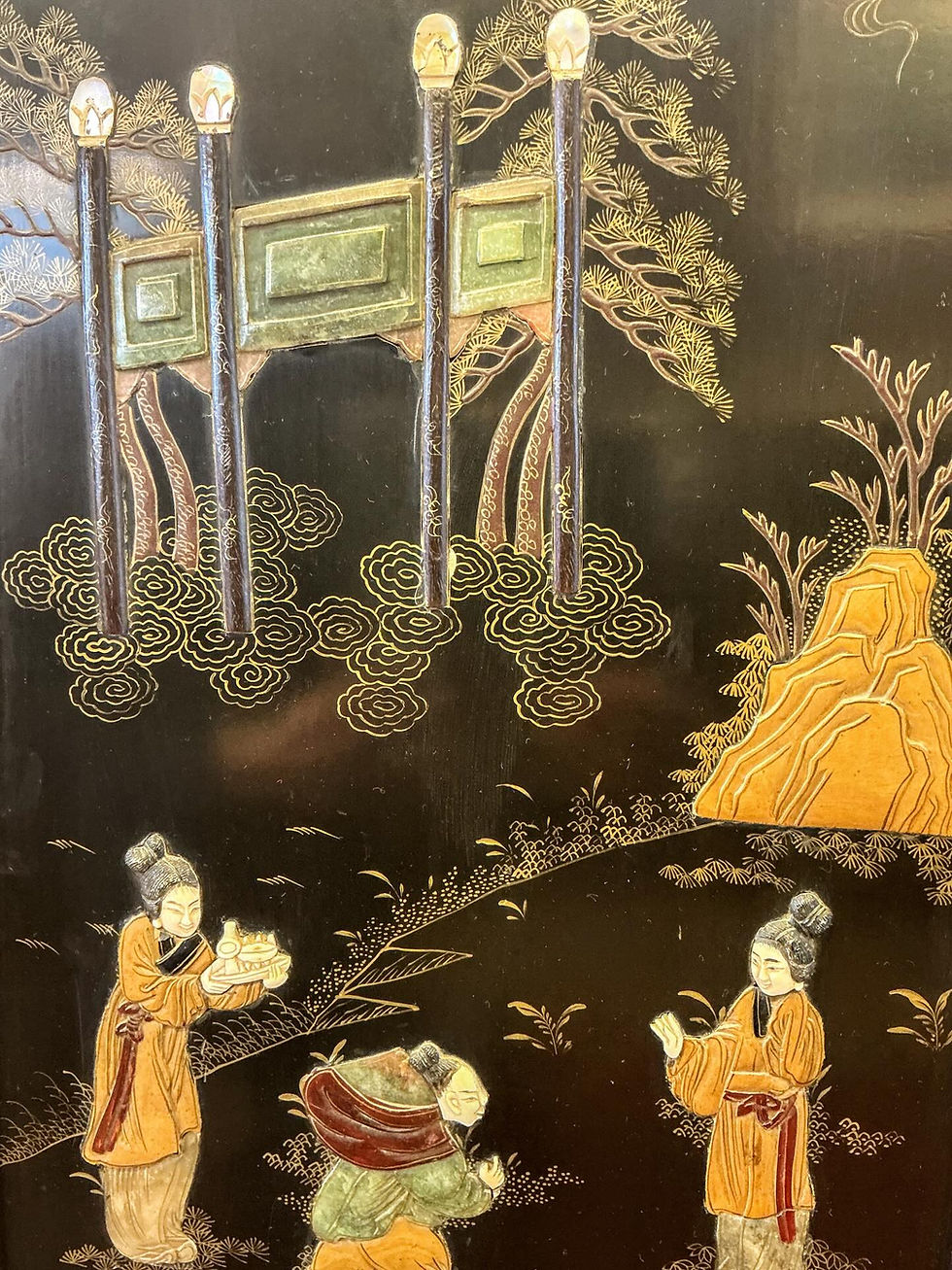 Thumbnail: Chinese Export Lacquered Coromandel 4 Panel Screen