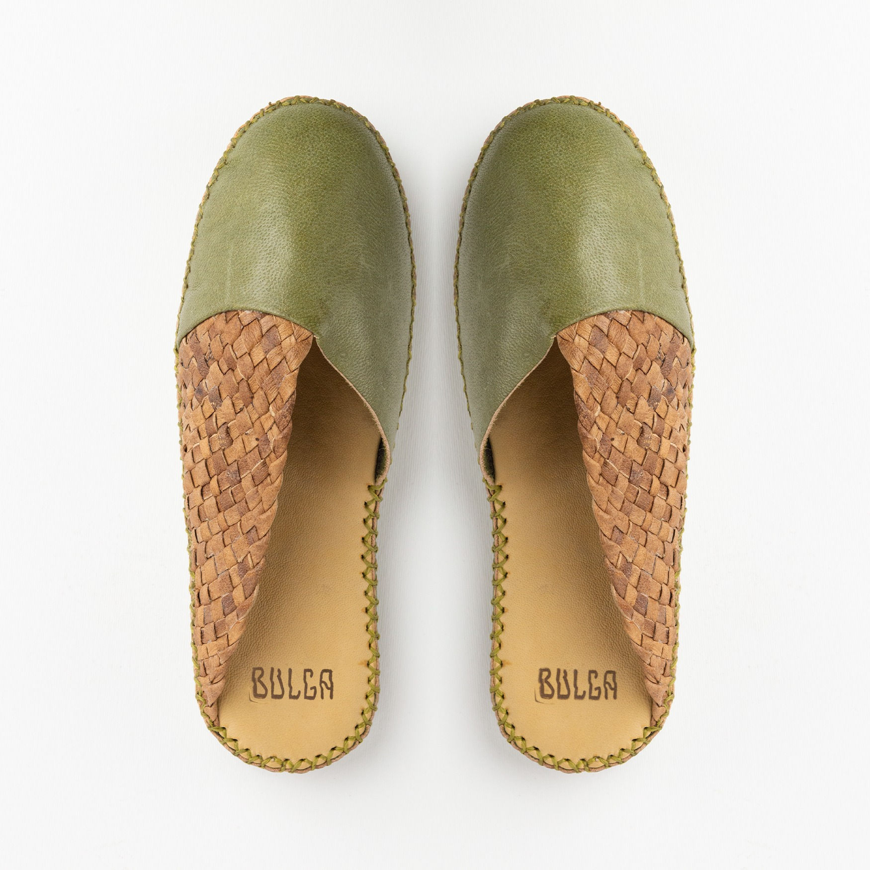 Asfu - Green Handwoven Wing Leather Slippers
