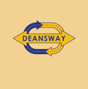 Simple logo for Deansway School of Motoring featuring the word “DEANSWAY” in blue lettering across a yellow directional arrow. The design incorporates blue and yellow circular road-style arrows, symbolising driving instruction, road awareness, and learning to drive. Bold, professional branding for an automatic driving school.