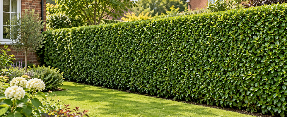 Neatly trimmed garden hedge after CJFS professional hedge cutting and garden maintenance s