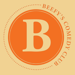 Beefy’s Comedy Club circular logo design featuring bold orange branding with a large “B” in the centre and the text “Beefy’s Comedy Club” around the edge, used for comedy club branding, marketing materials, and social media promotion.
