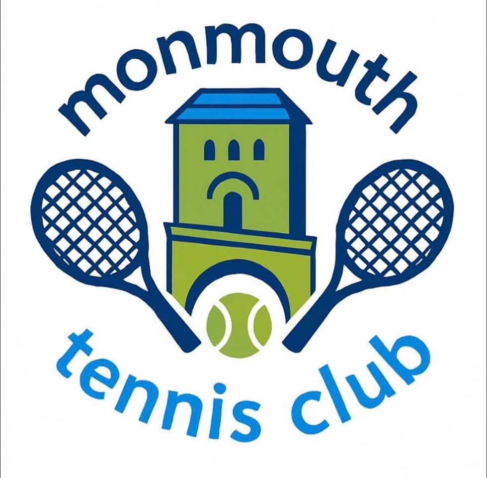 Monmouth Tennis Club logo with tennis rackets and ball – local sports facility supported by JP Pest 