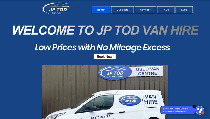 Website designed by Social Buzz Media Management for JP Tod Van Hire, based in Abergavenny. 