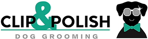Logo for Clip & Polish Dog Grooming, based in Leominster. The design features bold black a