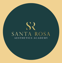 Simple circular logo for Santa Rosa Aesthetics Academy featuring a dark teal background with gold and white typography. The design includes the initials “SR” above the words “Santa Rosa Aesthetics Academy,” creating a premium, professional, and luxury aesthetic training brand identity.