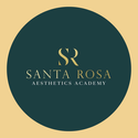 Simple circular logo for Santa Rosa Aesthetics Academy featuring a dark teal background with gold and white typography. The design includes the initials “SR” above the words “Santa Rosa Aesthetics Academy,” creating a premium, professional, and luxury aesthetic training brand identity.