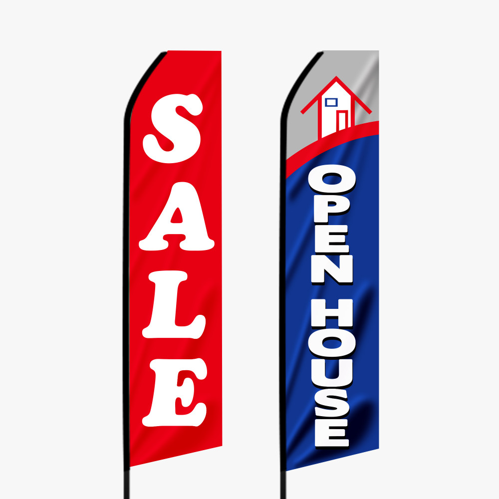 Affordable, Full-color advertising flags for outdoor events.  Featuring hardware and base. Instasigns of Carroll County, Maryland