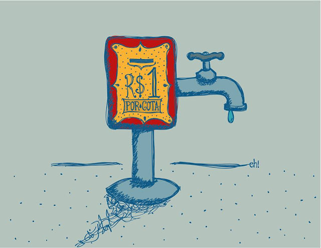 ilustração de uma torneira pingando com uma placa de valor