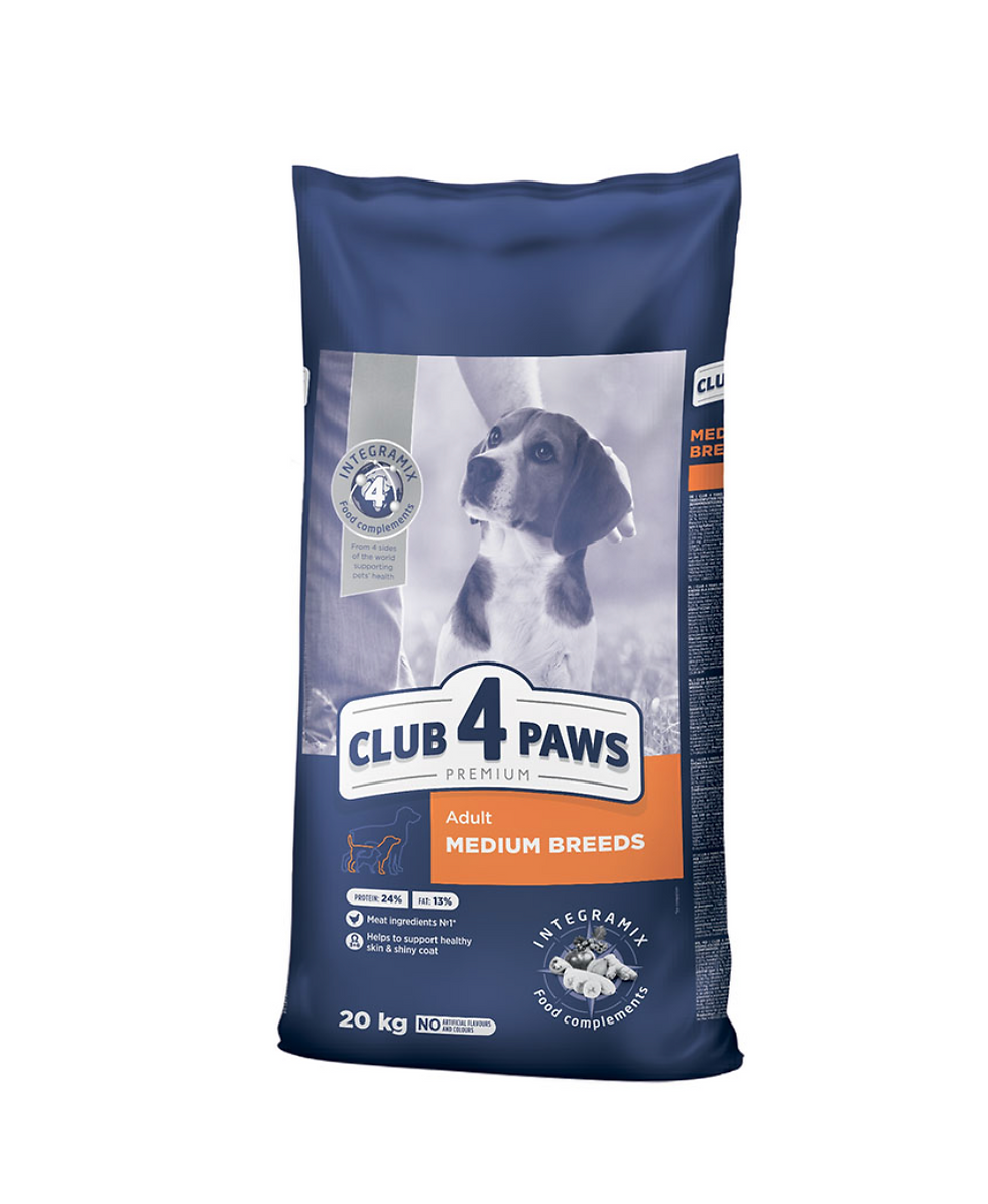 Club 4 Paws Premium сухой корм для взрослых собак средних пород 20 кг