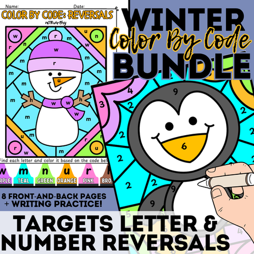 Winter Color by Code Letter Number Reversals Printable Worksheets OT ...