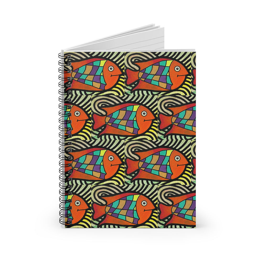 Thumbnail: Colorful Abstract Fish Spiral Notebook | Original Ocean Art Ruled Line Journal