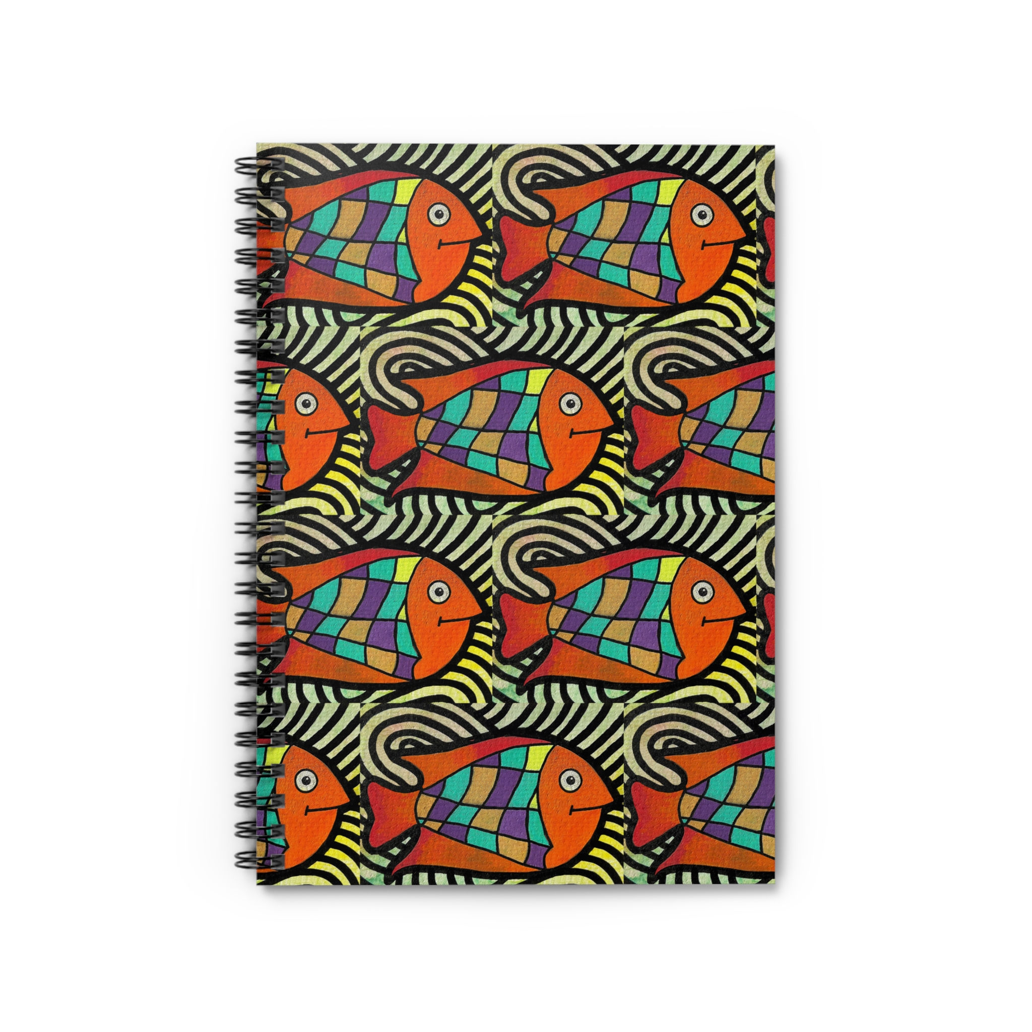 Colorful Abstract Fish Spiral Notebook | Original Ocean Art Ruled Line Journal
