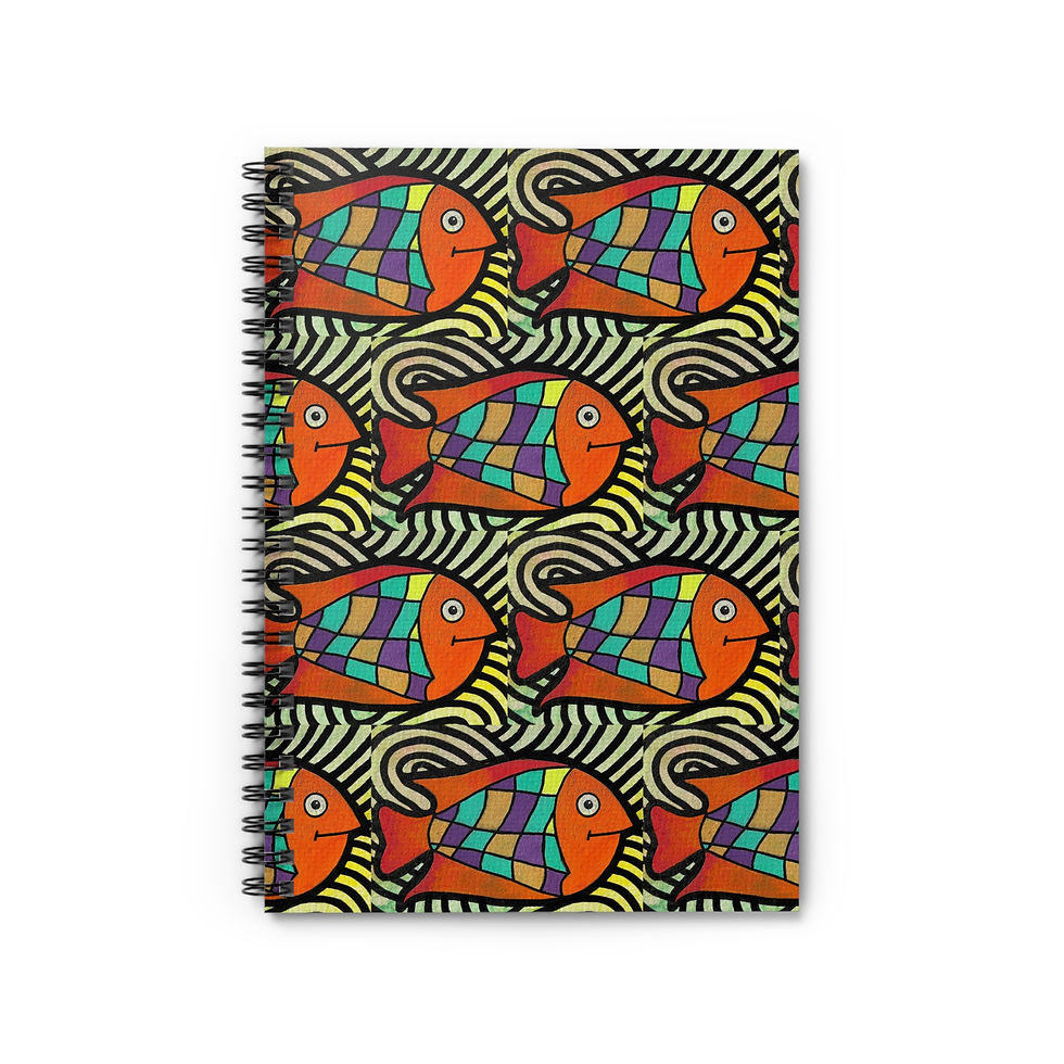 Thumbnail: Colorful Abstract Fish Spiral Notebook | Original Ocean Art Ruled Line Journal