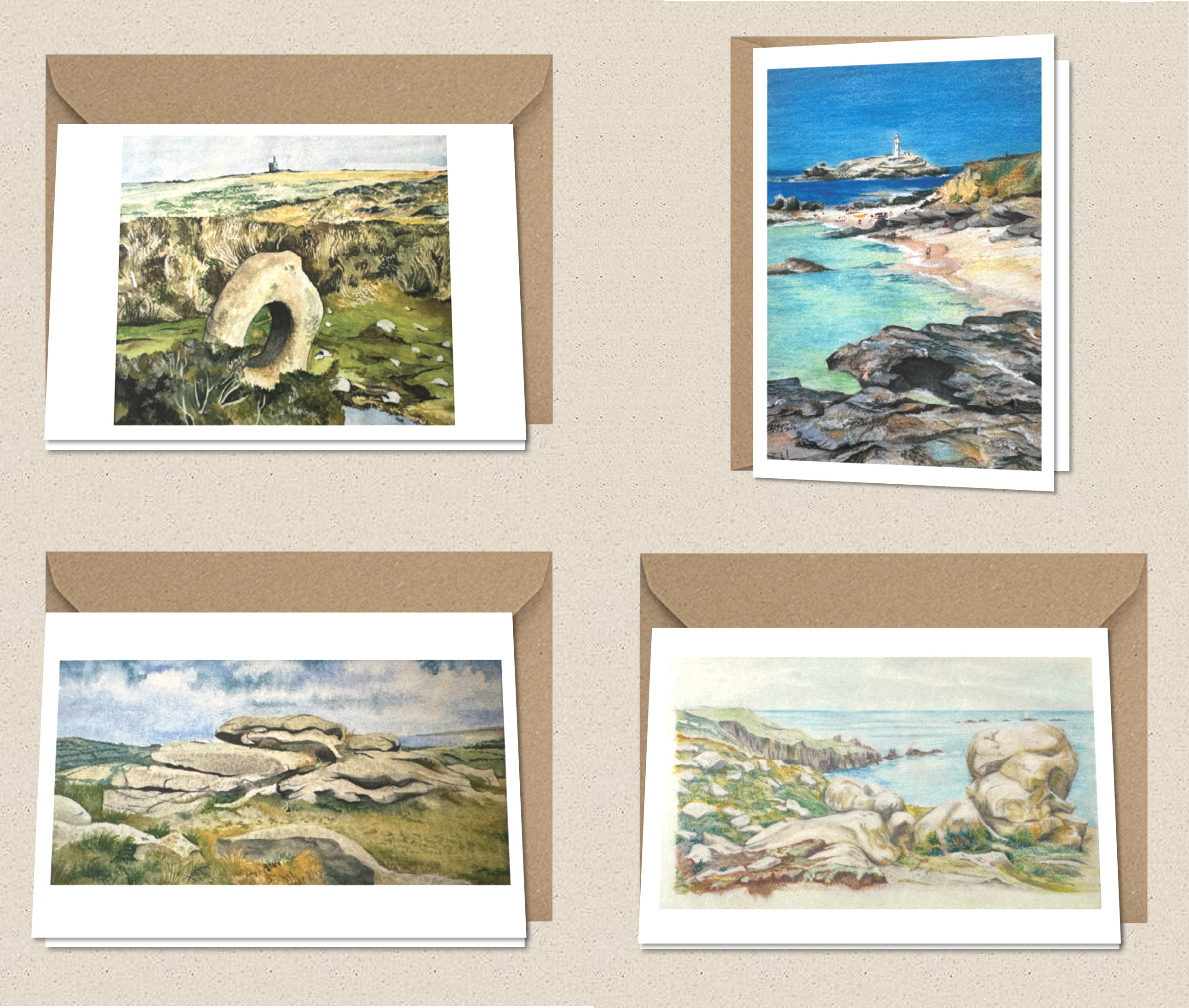 Set of 4 A5 Cards - Cornwall Landscapes