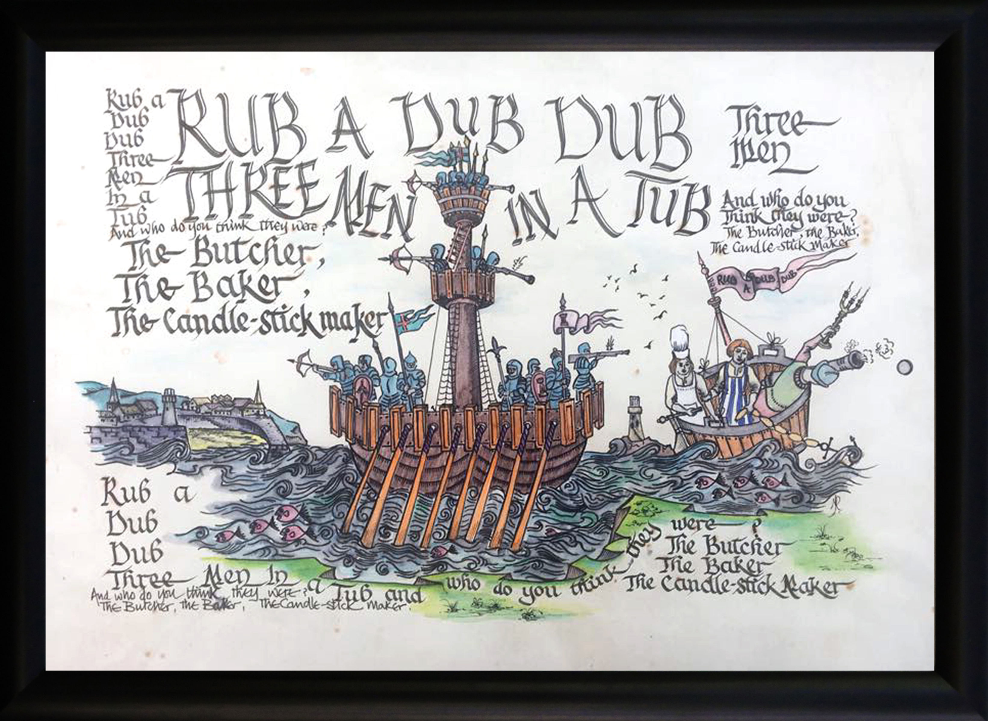 Rub a Dub Dub - A4 Framed Print