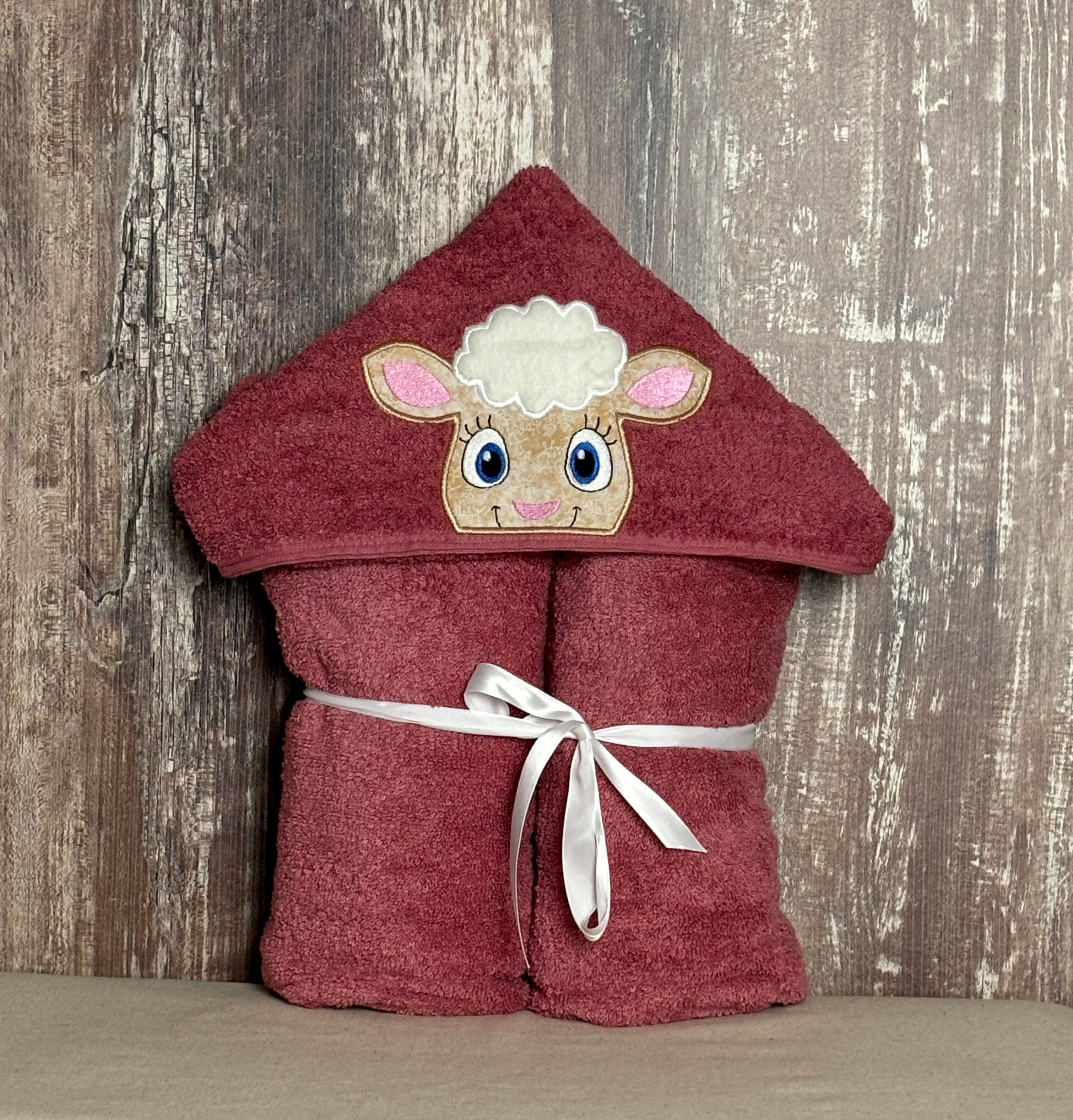 Sheep Embroidered Hooded Towel