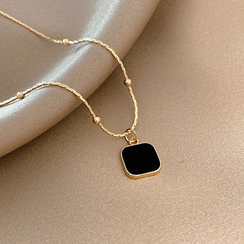 Black Square Pendant Choker Necklace for Women