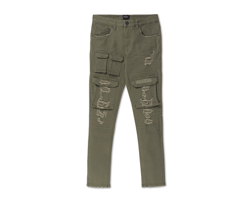 Men's Distressed Rip & Repaired Multi Cargo Pocket Slim