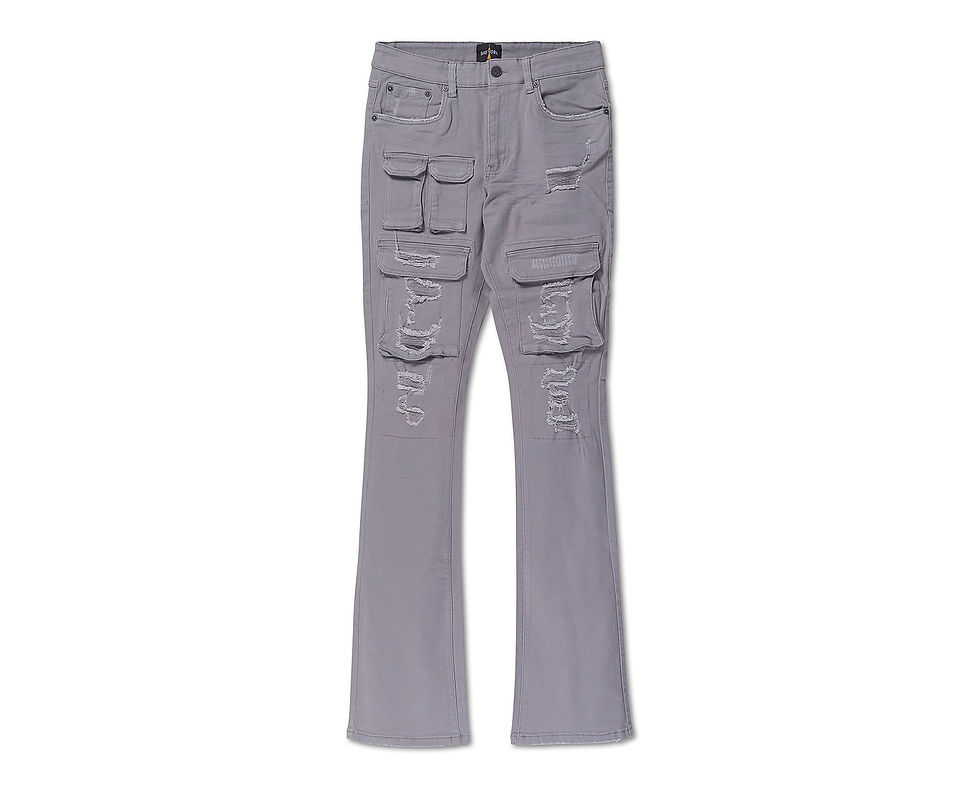 Thumbnail: Men's Multi Cargo Pocket Rip and Repaired Slim Fitted Flared Heavy Twill Pant