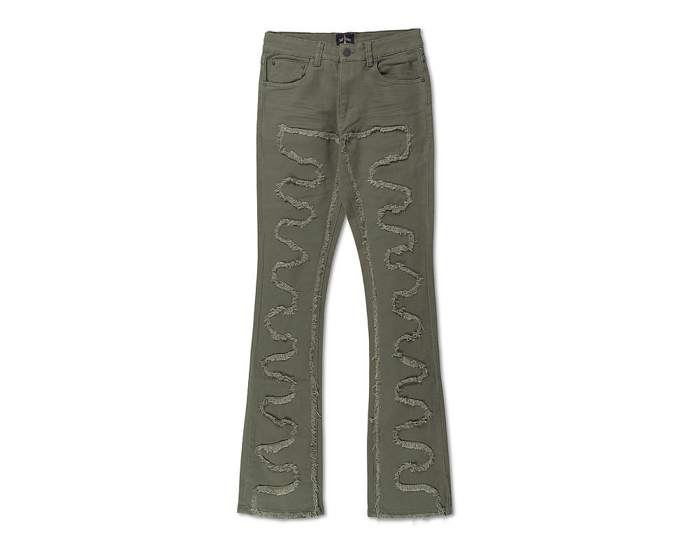 Thumbnail: Men's Flared and Stacked Snake Like Patchwork Pant
