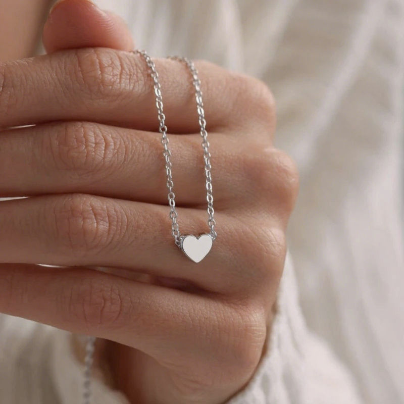 Thumbnail: Simple Stainless Steel Necklaces 8mm Heart Pendant Necklace For Women Girls Kids