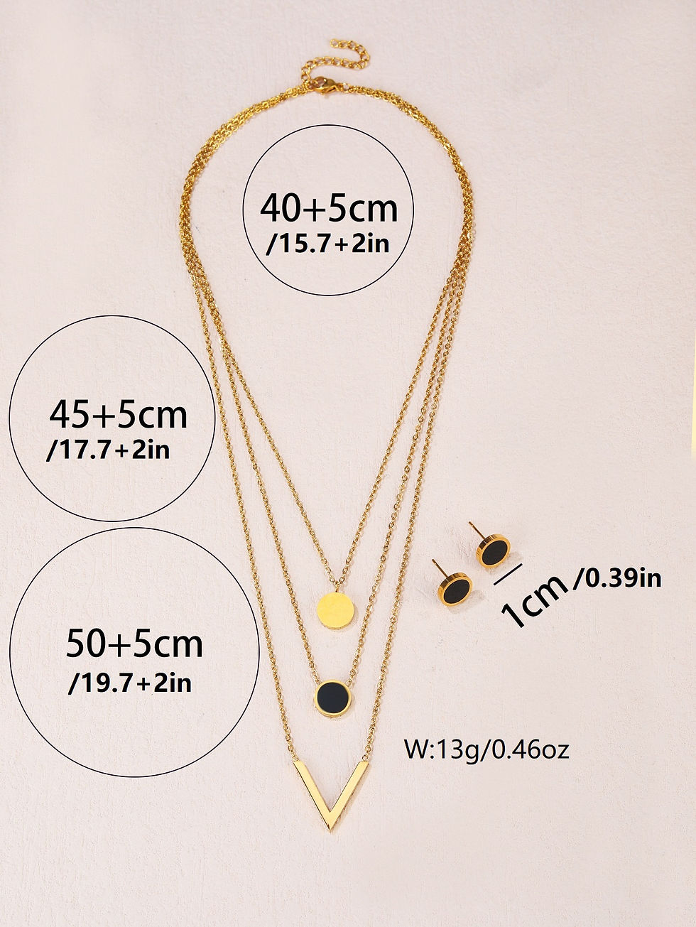 Thumbnail: 3 piece set for women 18K gold-plated stainless steel V-shaped shell drop oil st
