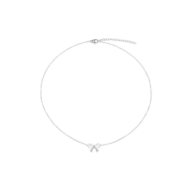 Thumbnail: Exquisite Clavicle Chain Elegant Scrub Bow Pendant Necklace For Women Girls Temp