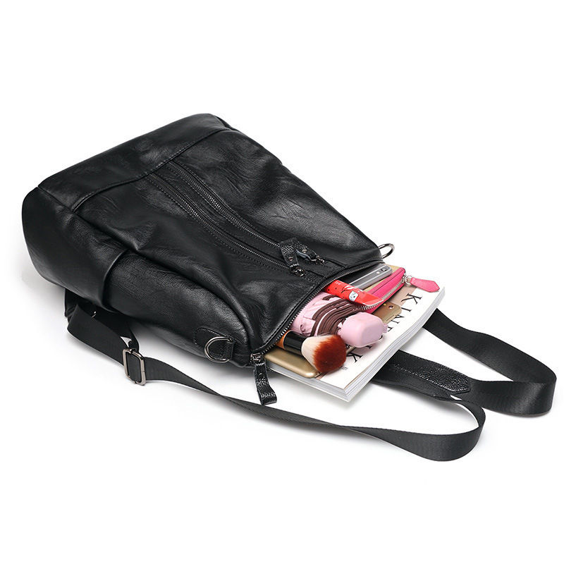 Thumbnail: Women Soft Leather Backpack School Black Casual Multifunctional College Bag Larg