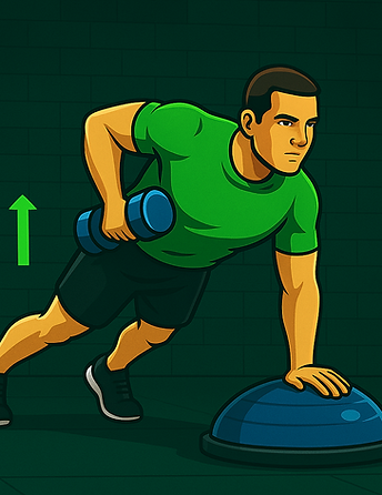 Persona haciendo el ejercicio Remo con Mancuerna sobre Bosu