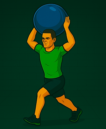 Lunges con Fitball sobre Cabeza