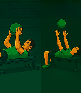 Persona haciendo el ejercicio Lanzamiento Balón Medicinal sobre Banco