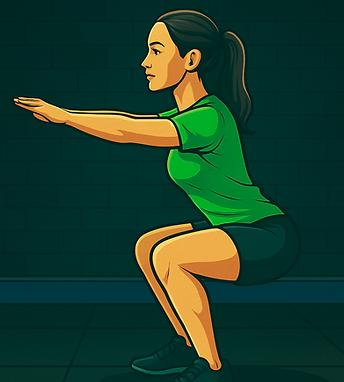 Persona haciendo el ejercicio Sentadilla con Brazos Extendidos