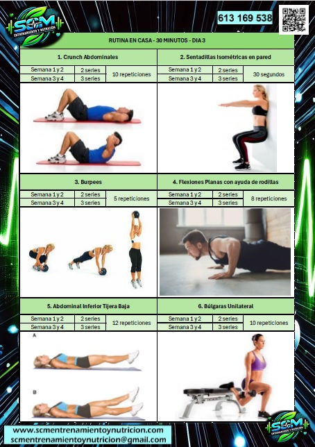 tabla ejercicios para hacer en casa