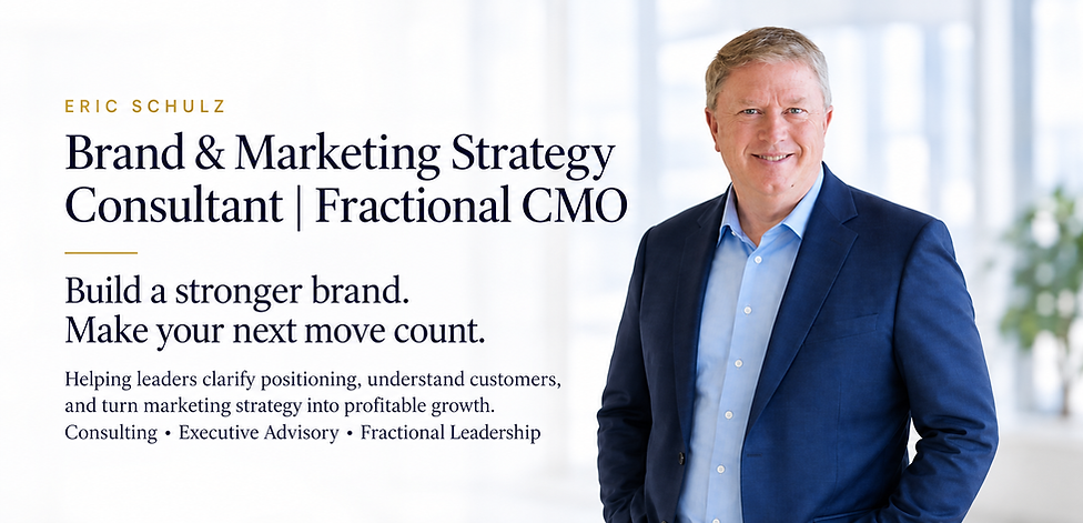 Eric Schulz, Brand and Marketing Strategy Consultant and Fractional CMO. Helping leaders clarify positioning, understand customers, and turn marketing strategy into profitable growth.