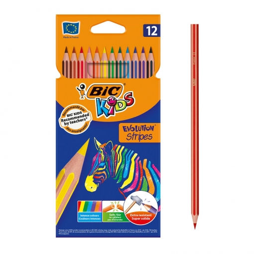 Lapices Colores Bic Evolution Stripes Caja de 12 Colores Surtidos