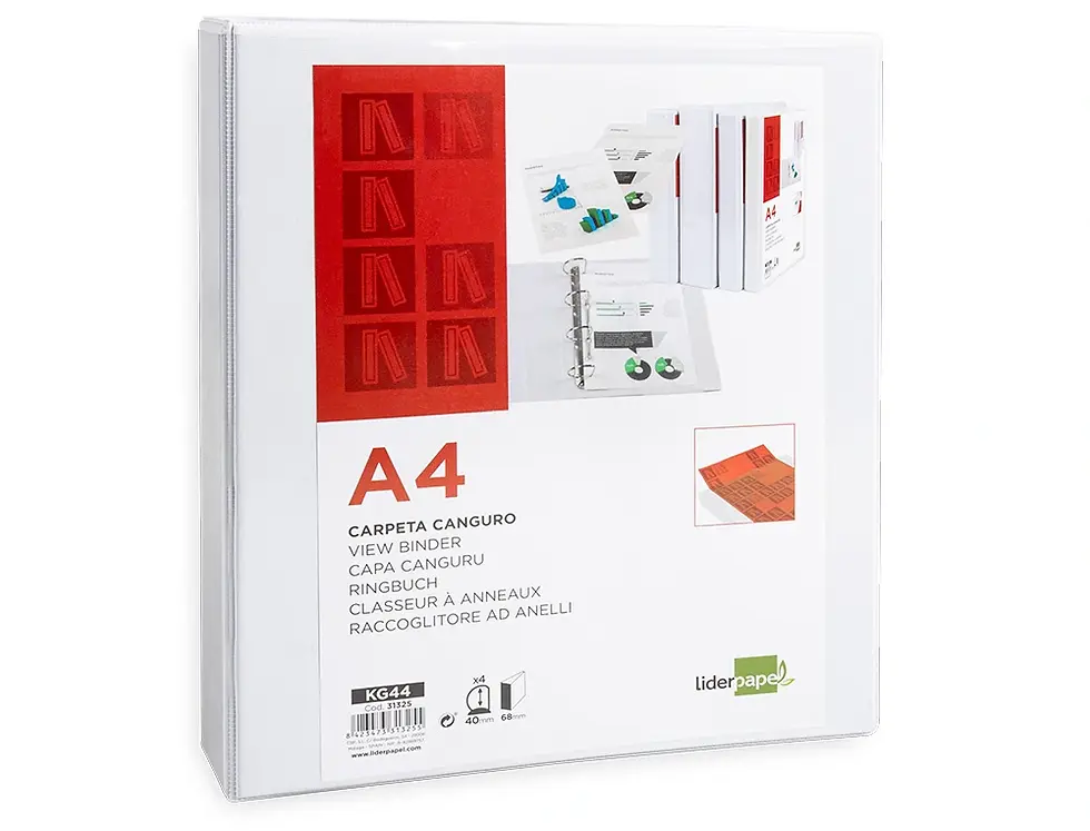 Miniatura: Carpeta Canguro 4 Anillas Mixtas 40mm Liderpapel A4 Plástico Blanca