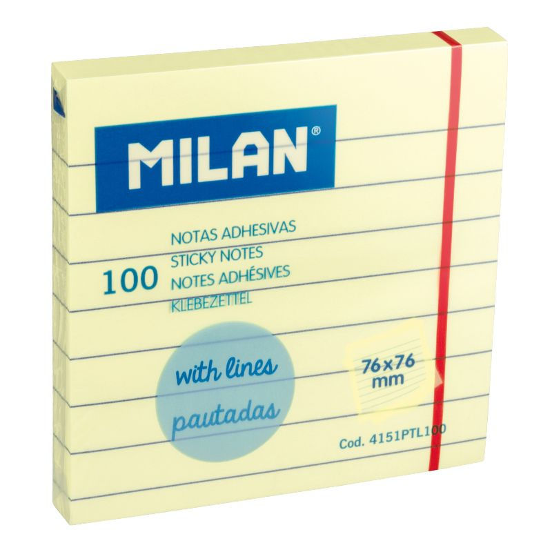 Notas Adhesivas Milan 76 x 76mm Amarillo Con Lineas Pautadas