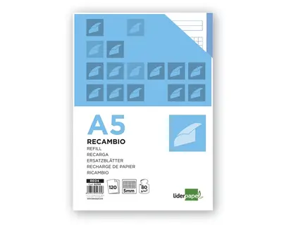 Miniatura: Recambio Liderpapel A5 120H 75g/m2 Cuadro 5mm Sin Margen