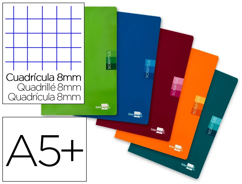 Libreta A5 Liderpapel Scriptus 48H 90g Cuadro 8mm Con Margen