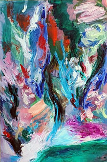 Shaun McDowell, Midnight F, abstract painting, oil and oil stick on wood panel