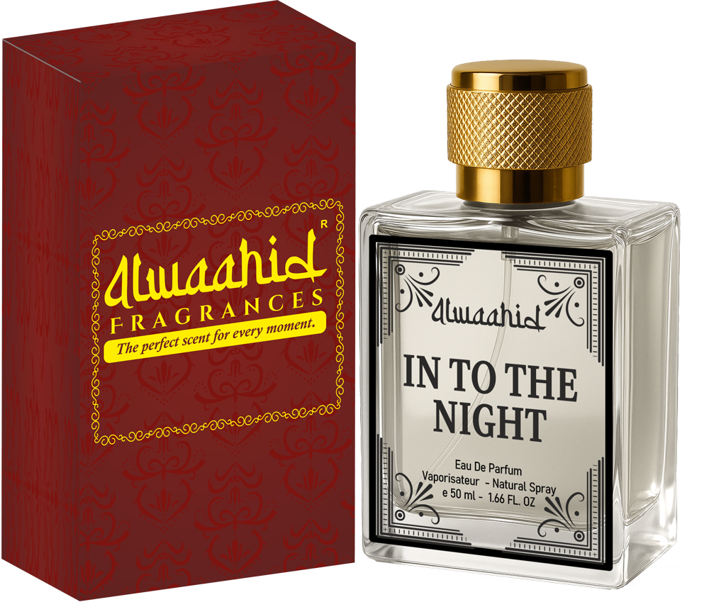 In To The Night Fragrances perfume, 50ml bottle with black and gold label.